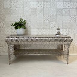 Downton Interiors Silver Embossed Metal Coffee Table / TV Stand - Agadir Range - Size: Large - thumbnail 4