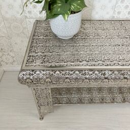 Downton Interiors Silver Embossed Metal Coffee Table / TV Stand - Agadir Range - Size: Large - thumbnail 5