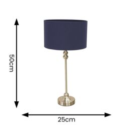 ValueLights Maggie Brushed Chrome Candlestick Table Lamp with Fabric Drum Shade & LED Bulb in Navy - thumbnail 4
