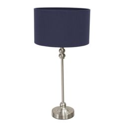 ValueLights Maggie Brushed Chrome Candlestick Table Lamp with Fabric Drum Shade & LED Bulb in Navy - thumbnail 2
