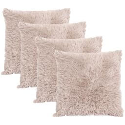 OHS Set of 4 Soft Fluffy Shaggy Square Cushion Covers in Natural - Size: 45 cm x 45 cm - thumbnail 1