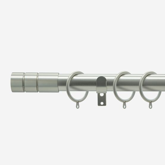 New Edge Blinds Brushed Steel 28mm Barrel Fixed Length Metal Curtain Pole in Silver - Size: 310 cm - image 1