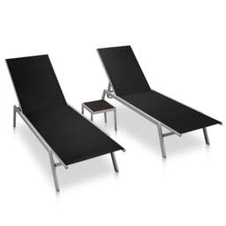 Berkfield Home Sun Loungers 2 pcs with Table Steel & Textilene Black - thumbnail 2