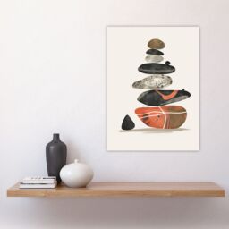 "Artery8 Stacked Stones Zen Cairn Boho Vertical Wall Art Print in Orange - Size: W24"" x H32""" - thumbnail 4