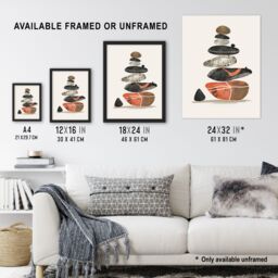 "Artery8 Stacked Stones Zen Cairn Boho Vertical Wall Art Print in Orange - Size: W24"" x H32""" - thumbnail 3
