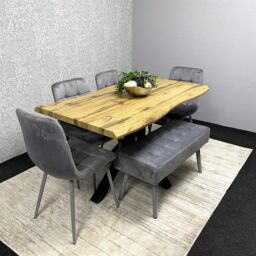 KOSY KOALA Wooden Dining Table with 2 Grey Velvet Chairs & Padded Bench, Dining Room Furniture in Brown - thumbnail 1