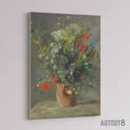 "Artery8 Wildflowers in a Vase Renoir Vintage Canvas Wall Art in Grey - Size: W18"" x H24""" - thumbnail 2