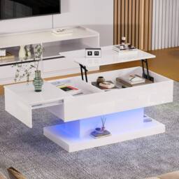 BTM High Gloss Lift Table, Extendable Top with Storage in White - thumbnail 1