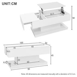 BTM High Gloss Lift Table, Extendable Top with Storage in White - thumbnail 5