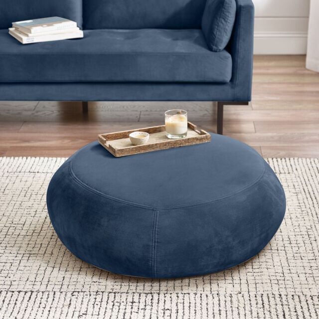FurnitureboxUK Otis Round Soft-Touch Velvet Footstool in Navy - image 1