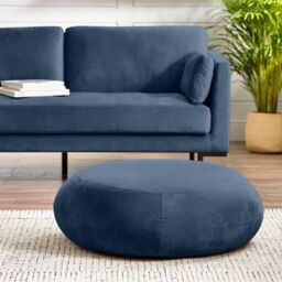 FurnitureboxUK Otis Round Soft-Touch Velvet Footstool in Navy - thumbnail 4