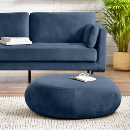 FurnitureboxUK Otis Round Soft-Touch Velvet Footstool in Navy - thumbnail 3
