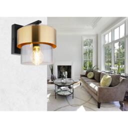 Netlighting Milley Wall Lamp Matt Black Glass Shade 1x E27 in Gold - thumbnail 4