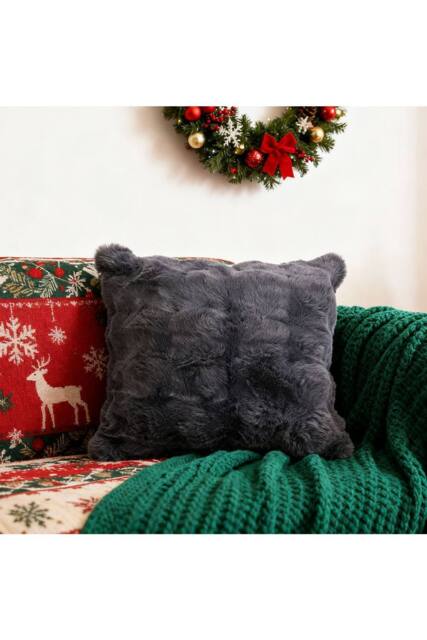 Living and Home Plush Throw Pillow Cover Pillowcase in Dark Grey - image 1