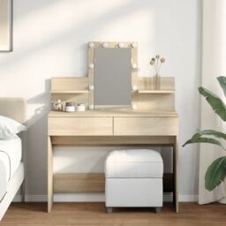Berkfield Home Dressing Table with LED Sonoma Oak 100x40x130 cm in Brown - Size: 100 x 40 x 130 cm