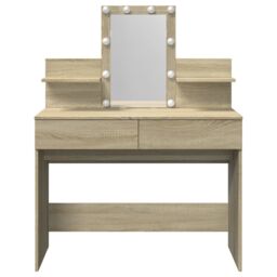 Berkfield Home Dressing Table with LED Sonoma Oak 100x40x130 cm in Brown - Size: 100 x 40 x 130 cm - thumbnail 5