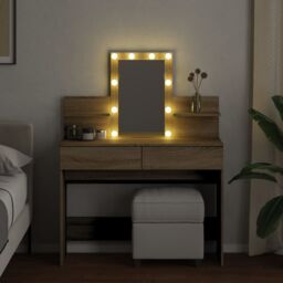 Berkfield Home Dressing Table with LED Sonoma Oak 100x40x130 cm in Brown - Size: 100 x 40 x 130 cm - thumbnail 3