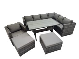 Fimous 9 Seater Patio Dining Corner Sofa Sets with Chair 2 Big Stools in Dark Grey - thumbnail 1