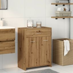 Berkfield Home Bathroom Cabinet Artisan Oak 60x33x80 cm Engineered Wood in Brown - Size: 60 x 33 x 80 cm - thumbnail 3