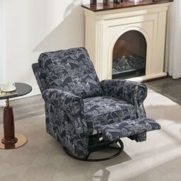 FURNITURE ONE Recliner Armchair, 360° Swivel Single Sofa with Adjustable Backrest & Footrest - Navy - Size: 1 Seater