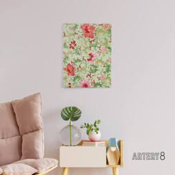 "Artery8 Owen Jones Art Nouveau Pink Flower Pattern Canvas Wall Art Print in Green - Size: W12"" x H16""" - thumbnail 3