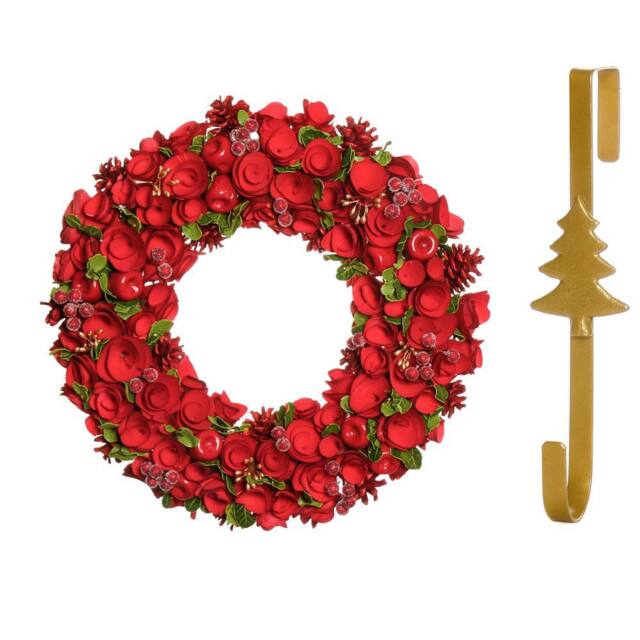 Dibor 42cm Extra Large Red Rose Christmas Wreath with Tree Wreath Hanger - image 1