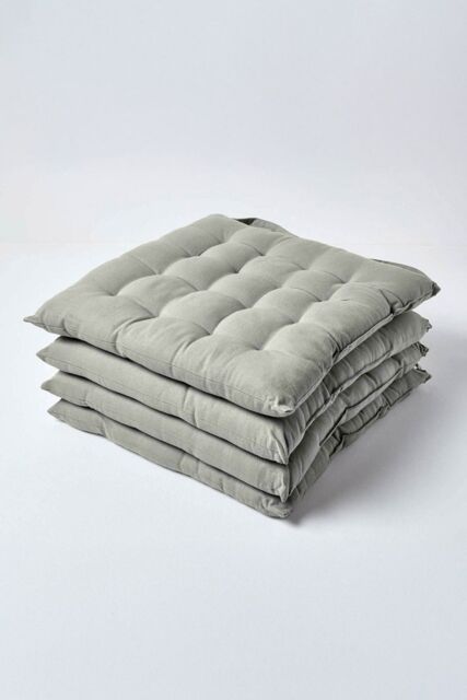 Homescapes 4 Pack Seat Pads Luxury 100% Cotton Indoor Outdoor Garden Cushion, 40cm in Grey - Size: 40 cm x 40 cm - image 1