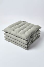 Homescapes 4 Pack Seat Pads Luxury 100% Cotton Indoor Outdoor Garden Cushion, 40cm in Grey - Size: 40 cm x 40 cm