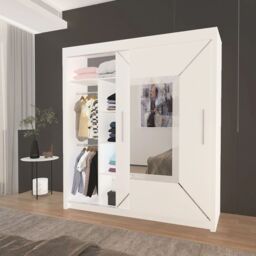 Interior Emporium Ltd IE Stylish Venice Bedroom Wardrobe with Double Sliding Doors without LED Lighting ( White, 203 cm ) in White - thumbnail 1