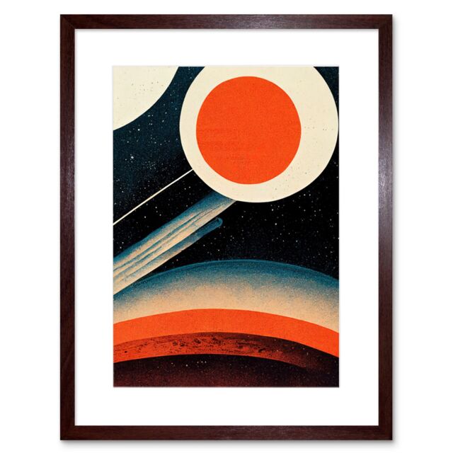"Artery8 Wall Art Print Retro Boho Space Starscape Abstract Mid Century Style Navy Teal Orange Cream Artwork Framed 9X7 Inch in Brown - Size: W7"" x H9""" - image 1