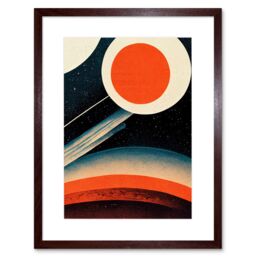 "Artery8 Wall Art Print Retro Boho Space Starscape Abstract Mid Century Style Navy Teal Orange Cream Artwork Framed 9X7 Inch in Brown - Size: W7"" x H9""" - thumbnail 1