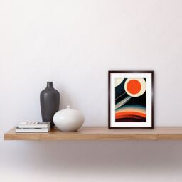 "Artery8 Wall Art Print Retro Boho Space Starscape Abstract Mid Century Style Navy Teal Orange Cream Artwork Framed 9X7 Inch in Brown - Size: W7"" x H9""" - thumbnail 2