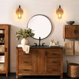 COMELY 2 Pack Indoor Wall Lights, Vintage Wood Wall Lights Black, E27 - thumbnail 3