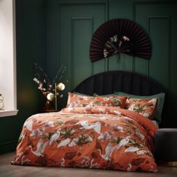 Wylder Tropics Kushiro Tropical Cotton Rich Duvet Cover Set in Coral - Size: Super King - thumbnail 4