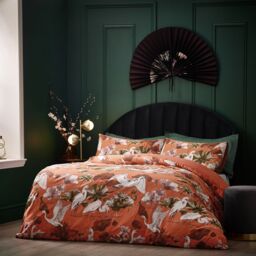 Wylder Tropics Kushiro Tropical Cotton Rich Duvet Cover Set in Coral - Size: Super King