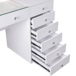 FENCHILIN Dressing Table with 8 Drawers & Lights Hollywood Makeup Vanity Desk in White - thumbnail 7