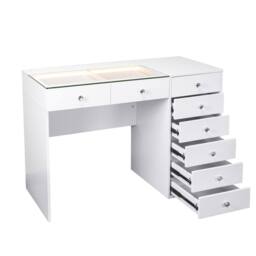 FENCHILIN Dressing Table with 8 Drawers & Lights Hollywood Makeup Vanity Desk in White - thumbnail 4