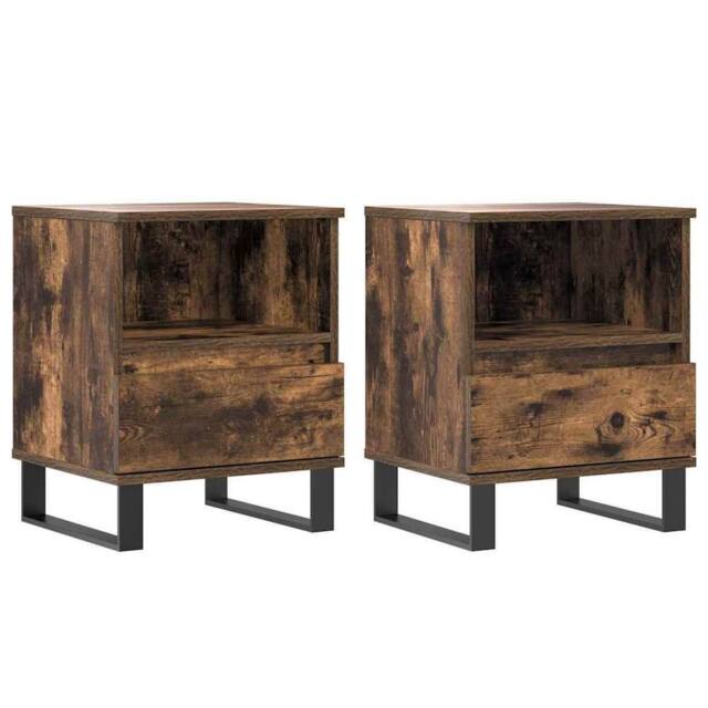 Berkfield Home Bedside Cabinets 2 pcs Smoked Oak 40x35x50 cm Engineered Wood in Brown - Size: 40 x 35 x 50 cm - image 1