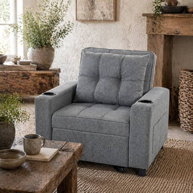 Wyld Haus Soliri Dark Grey 3 in 1 Convertible Single Sofa Bed Tufted Cushion - image 1