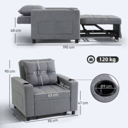 Wyld Haus Soliri Dark Grey 3 in 1 Convertible Single Sofa Bed Tufted Cushion - thumbnail 4