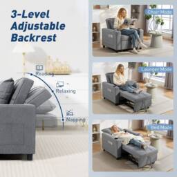 Wyld Haus Soliri Dark Grey 3 in 1 Convertible Single Sofa Bed Tufted Cushion - thumbnail 6