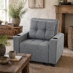 Wyld Haus Soliri Dark Grey 3 in 1 Convertible Single Sofa Bed Tufted Cushion - thumbnail 1
