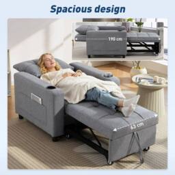 Wyld Haus Soliri Dark Grey 3 in 1 Convertible Single Sofa Bed Tufted Cushion - thumbnail 7