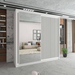 Sliding Wardrobes 4U Sleek Sliding Mirror Wardrobe with LED Various Sizes W203cm x H217cm in White - thumbnail 1