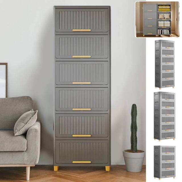 EONLION 6 Tier Plastic Storage Cabinet Durable in Grey - Size: 100 cm - image 1
