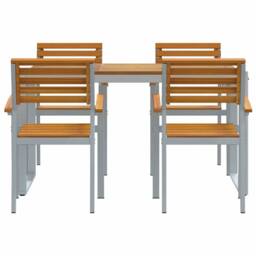 Berkfield Home 5 Piece Garden Dining Set Solid Wood Acacia & Metal in Grey - thumbnail 7