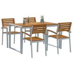 Berkfield Home 5 Piece Garden Dining Set Solid Wood Acacia & Metal in Grey - thumbnail 3