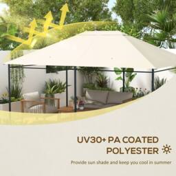 OUTSUNNY 3 x 4m Gazebo Canopy Replacement Gazebo Roof Cover, Cream White - thumbnail 4