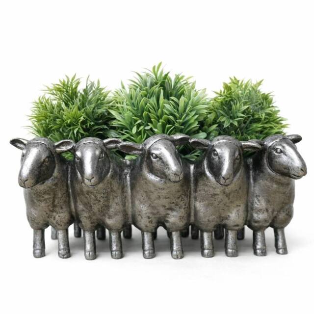 Gifts Direct 2 U Sheep Herd Planter Trough Metallic Finish in Metallic Silver - image 1