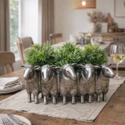 Gifts Direct 2 U Sheep Herd Planter Trough Metallic Finish in Metallic Silver - thumbnail 3